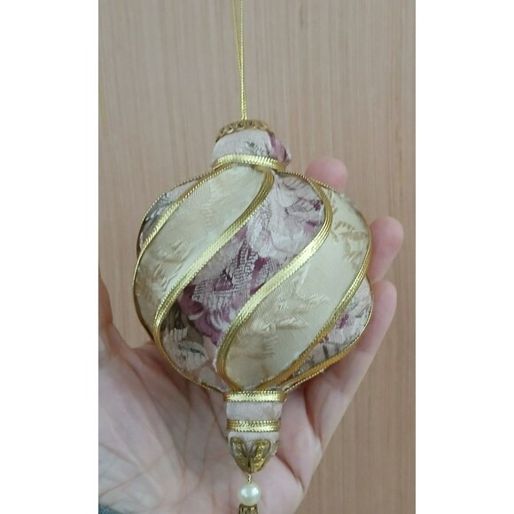 Fabric Tassel Beaded Christmas Ornament Farmhouse French Country Tree Decoration - Picture 4 of 7